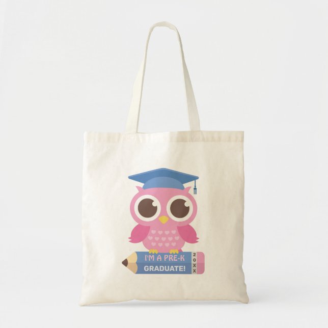 Tote Bag Chouette Rose Cute Sur Crayon, Pré-K Graduate (Devant)
