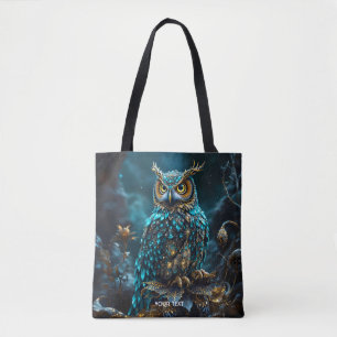 Tote Bag Chouette Turquoise en laiton Imaginaire