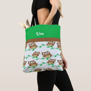 Tote Bag Chouettes de nom personnalisé à motif