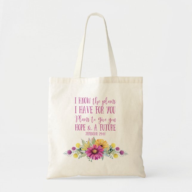Tote Bag Chrétien Bible Verse Aquarelle Florale (Devant)