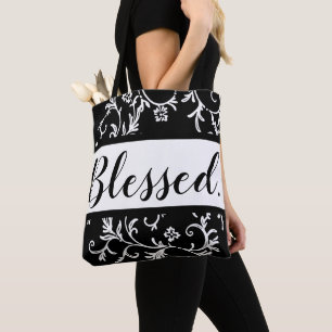 Tote Bag Chrétien moderne blanc noir béni de damassé de