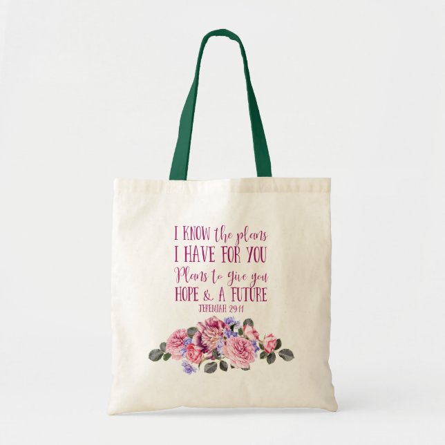 Tote Bag Christian Bible Verse Pastel Aquarelle Florale (Devant)