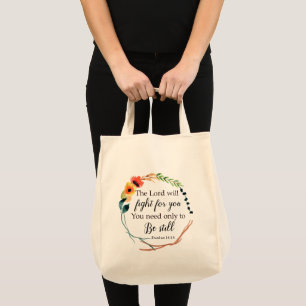 Tote Bag Christian Floral Exode 14:14 Bible Verse
