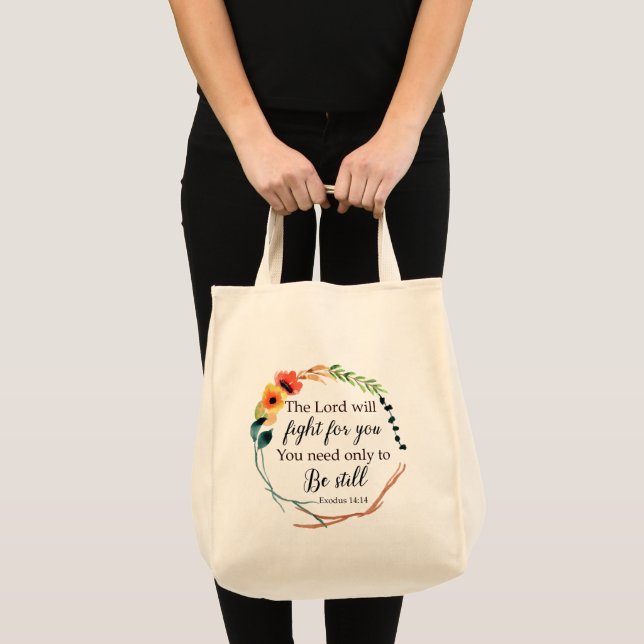 Tote Bag Christian Floral Exode 14:14 Bible Verse (Devant (produit))