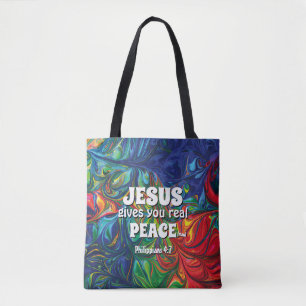 Tote Bag Christian JESUS DONNE UNE VRAIE PAIX Bleu Abstrait