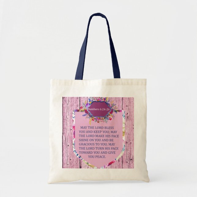 Tote Bag Christian La Bienheureuse Bible Florale Rose Verse (Devant)