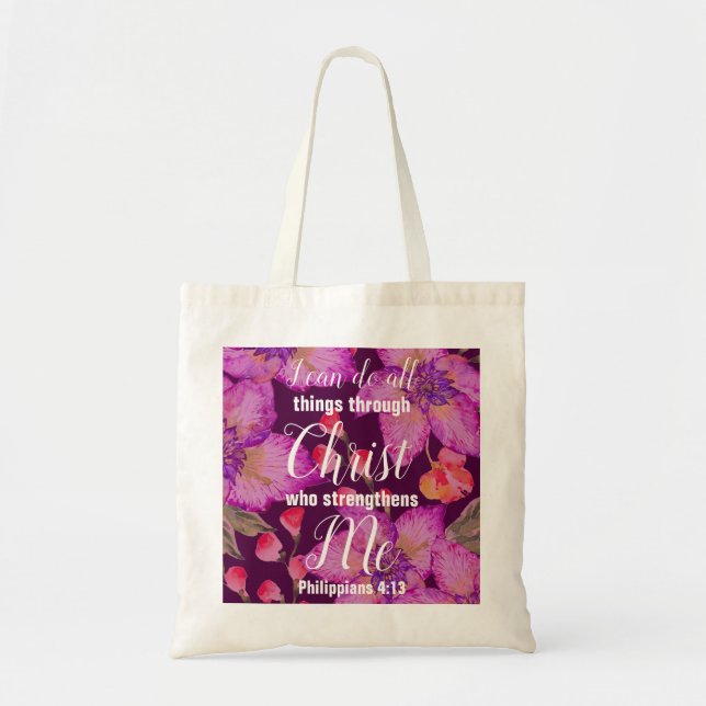 Tote Bag Christian Philippiens 4:13 Bible Verse Floral (Devant)