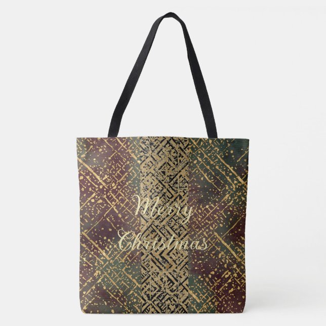 Tote Bag Christmas Luxury Pattern, Red Gold Green Black (Devant)