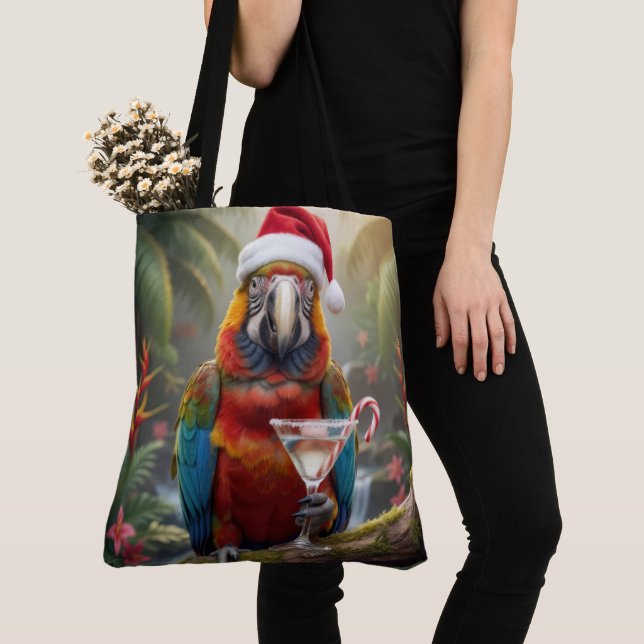 Tote Bag Christmas Macaw Parrot With Martini Cocktail (De près)