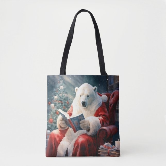 Tote Bag Christmas Polar Bear reading (Devant)