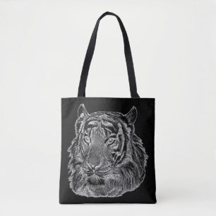 Tote Bag chrome argent tigre visage animal nature jungle ar