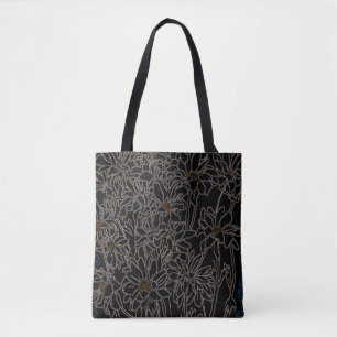 Tote Bag Chrysanthème fleurs de jardin art noir & vieux mét