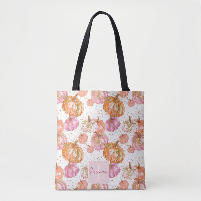 Tote Bag Chute de Citrouille d'aquarelle personnalisée (Devant)