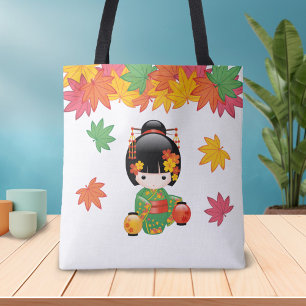 Tote Bag Chute Kokeshi Doll - Green Kimono Geisha Girl