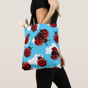 Tote Bag Ciel Bleu Nuages Blancs Coléoptère Coccinelle Roug