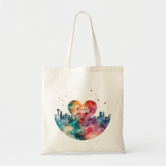 Tote Bag Ciel de Seattle à l'aquarelle