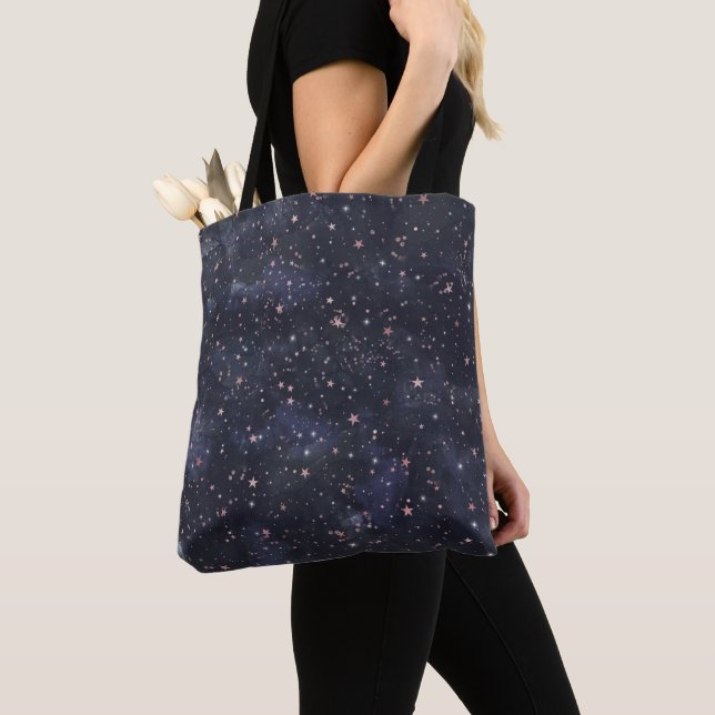 Tote Bag Ciel nocturne étoilé bleu et rose céleste capricie (De près)