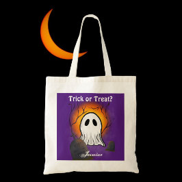 Tote Bag Ciel violet Orange Lune Fantôme cimetière Hallowee