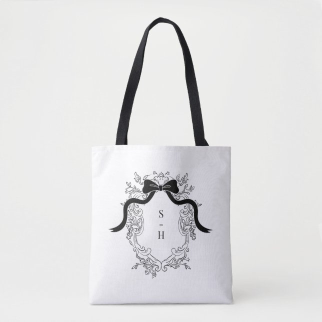 Tote Bag Cimier victorien Bow Français Monogramme Mariage F (Devant)