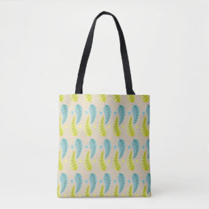 Tote Bag Cinquante-neuf - Chartreuse et Aqua Feuilles fourr