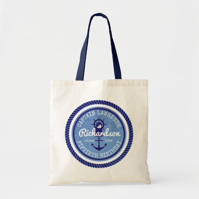 Tote Bag cinquantième Capitaine Nautical Rope Anchor Helm (Devant)