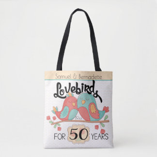 Tote Bag cinquantième Perruches d'anniversaire de mariage