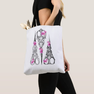 Tote Bag Ciseaux floraux vintage pour couturiers et coiffeu