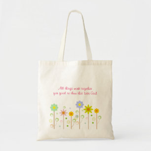 Tote Bag Citation chrétienne de rayure et de fleur de rose