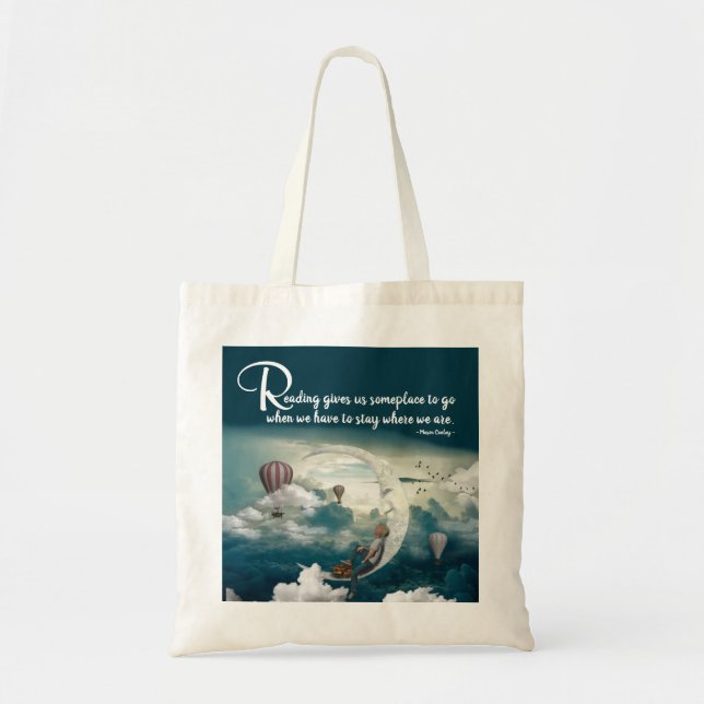 Tote Bag Citation de lecture en bleu blanc Amateurs de livr (Devant)