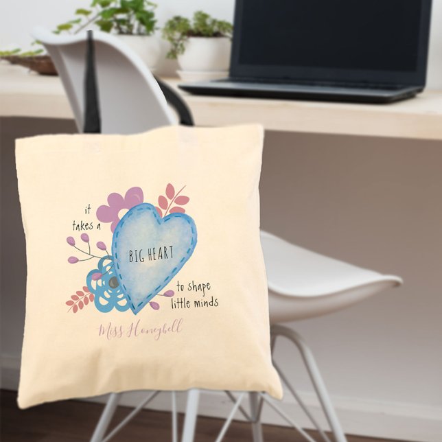Tote Bag Citation de l'enseignant du grand coeur mignon Doo (Créateur téléchargé)