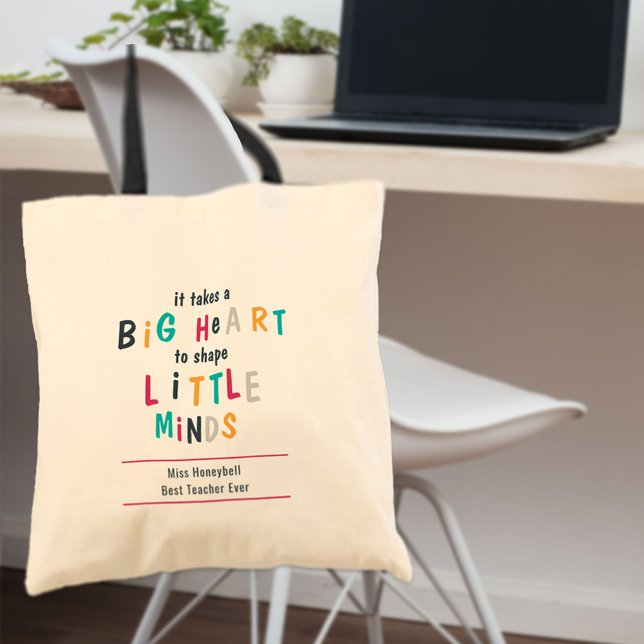 Tote Bag Citation de l'enseignant du grand coeur mignon Typ (Créateur téléchargé)