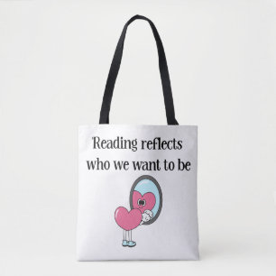Tote Bag Citation de miroir à cœur rose de lecture