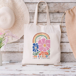 Tote Bag Citation d'inspiration florale arc-en-ciel rétro b
