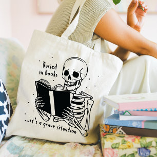 Tote Bag Citation drôle pour les amateurs de livres squelet