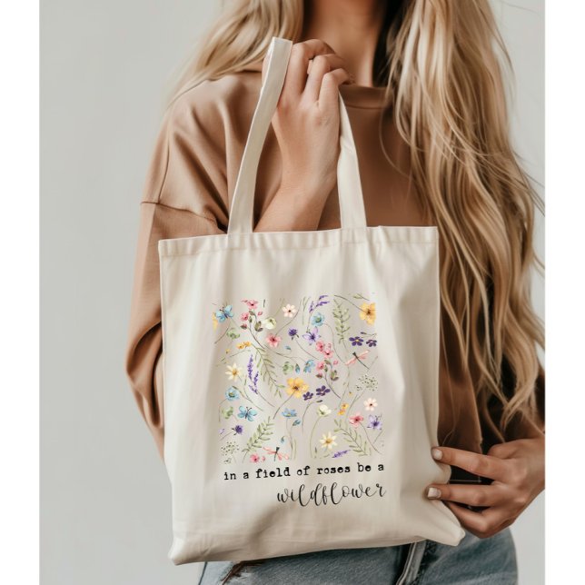 Tote Bag Citation Inspiration Fleur sauvage Retro Watercolo (Créateur téléchargé)