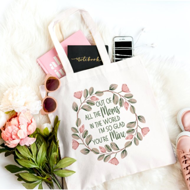 Tote Bag Citation Maman Fleur Rose Et Vert Cute (Créateur téléchargé)