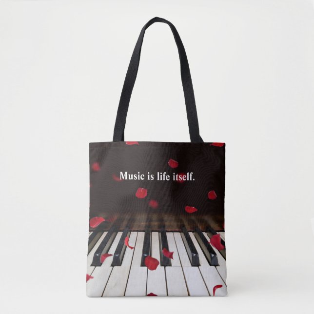 Tote Bag Citation musicale sur les touches de piano (Devant)