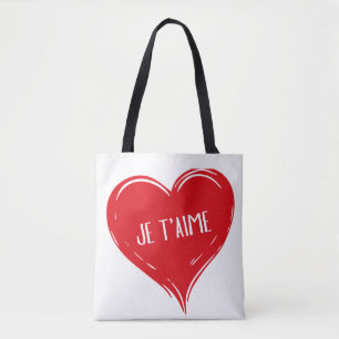 Tote Bag Citation romantique de l'amour français Cœur rouge