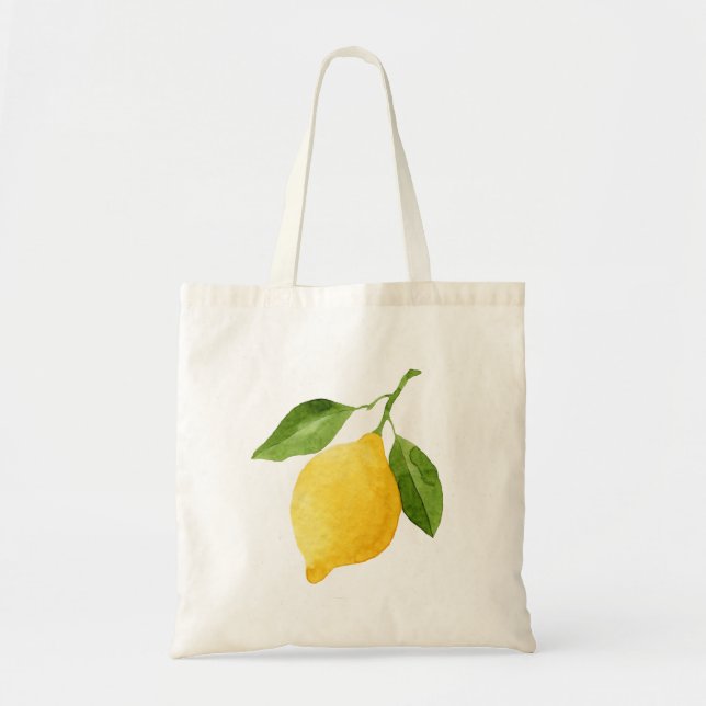 Tote Bag Citron d'aquarelle avec le feuille vert (Devant)