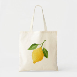 Tote Bag Citron d'aquarelle avec le feuille vert