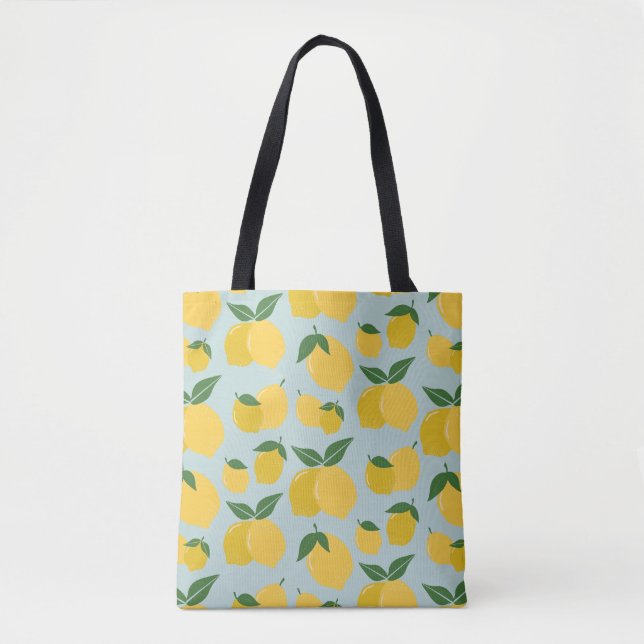 Tote Bag Citron Motif Fruit Rétro Jaune Sur Vert (Devant)