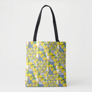 Tote Bag Citron portugais Azulejo Méditerranée Santorin