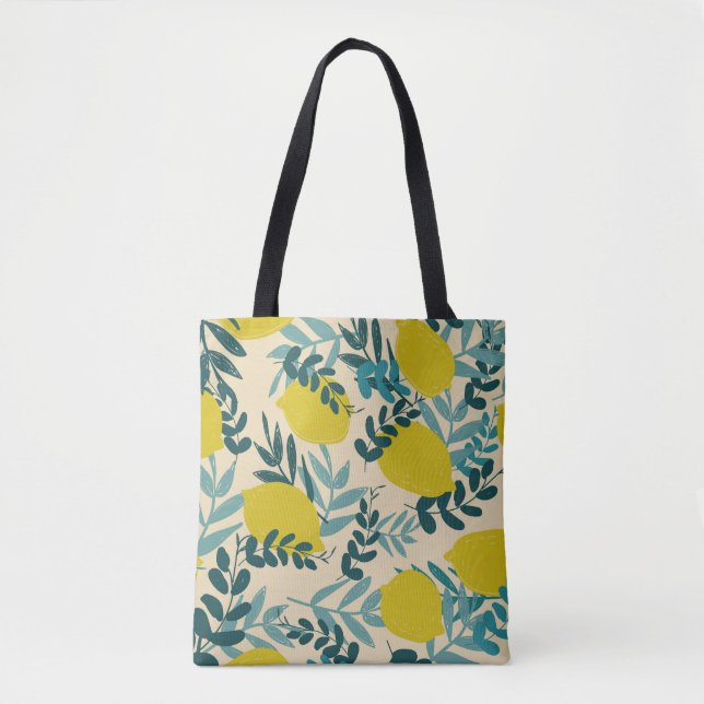 Tote Bag Citrons et feuilles, arrière - plan vintage. (Devant)