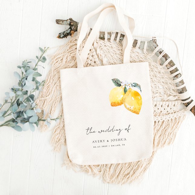 Tote Bag Citrons italiens & Script Amalfi Coast Wedding Fav (Créateur téléchargé)