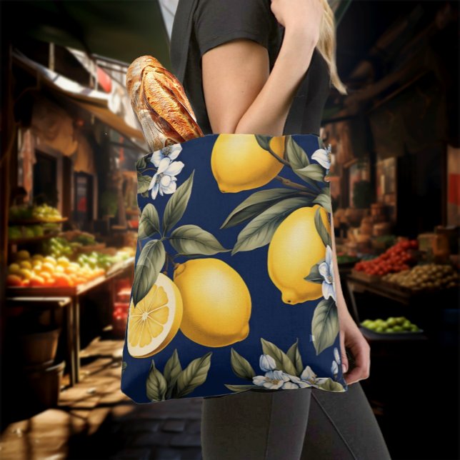 Tote Bag Citrons italiens sur le marché des agriculteurs de (Italian Lemons on Navy 
Tote Bag)