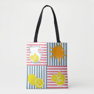 Tote Bag citrons jaune vif, soleil orange, lancers d'été
