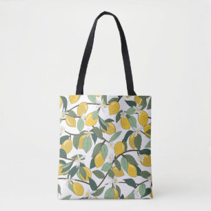 Tote Bag Citrons Jaunes, Impression Tropicale Sans Fil.