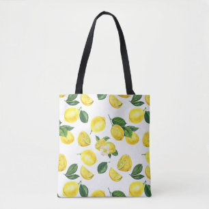 Tote Bag Citrons jaunes motif de fruits à l'aquarelle