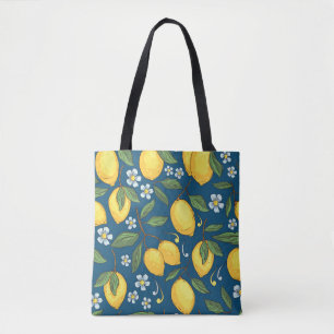 Tote Bag Citrons jaunes : Motif de fruits tropicaux.