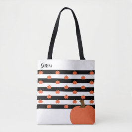 Tote Bag Citrouille avec bandes blanches et noires - Person